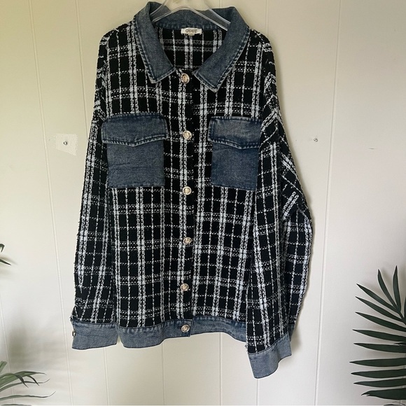 Oddi Jackets & Blazers - Oddi Women's Black and White Plaid denim style jacket size 2XL